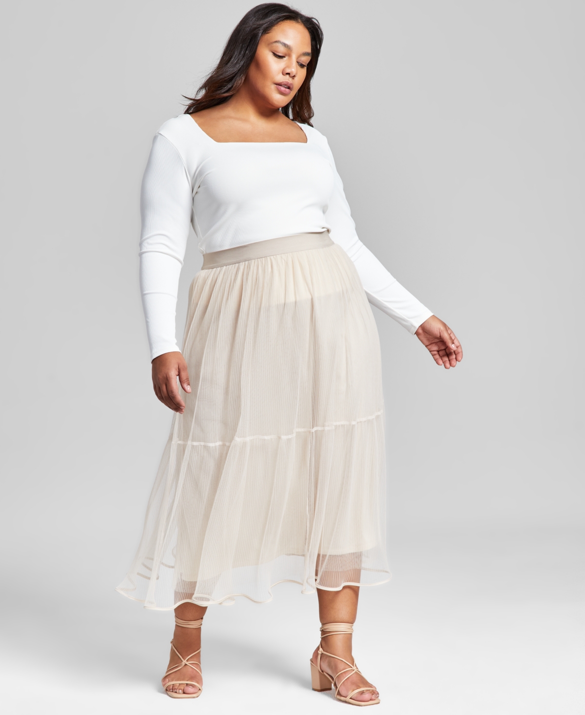 Plus Size Pull-On Tulle Midi Skirt, Created for Macy's - Titan