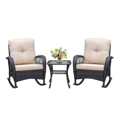 Streamdale 3-Piece Wicker Patio Bistro Set with Rocking Chairs
