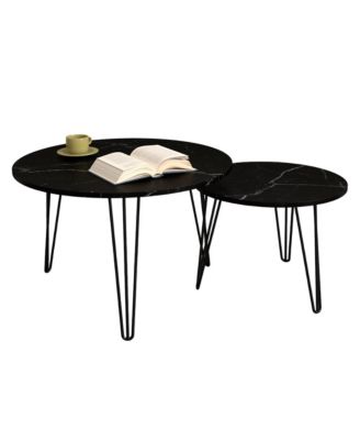 27.56" Round Marble Coffee & End Table Set