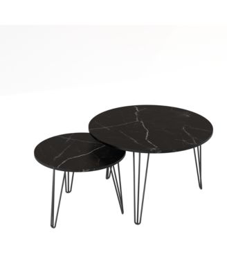 27.56" Round Marble Coffee & End Table Set