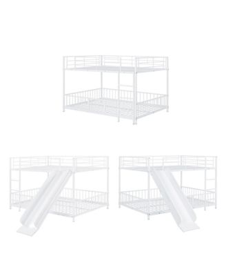 Full Over Full Size Metal Bunk Bed with Slide and Guardrails