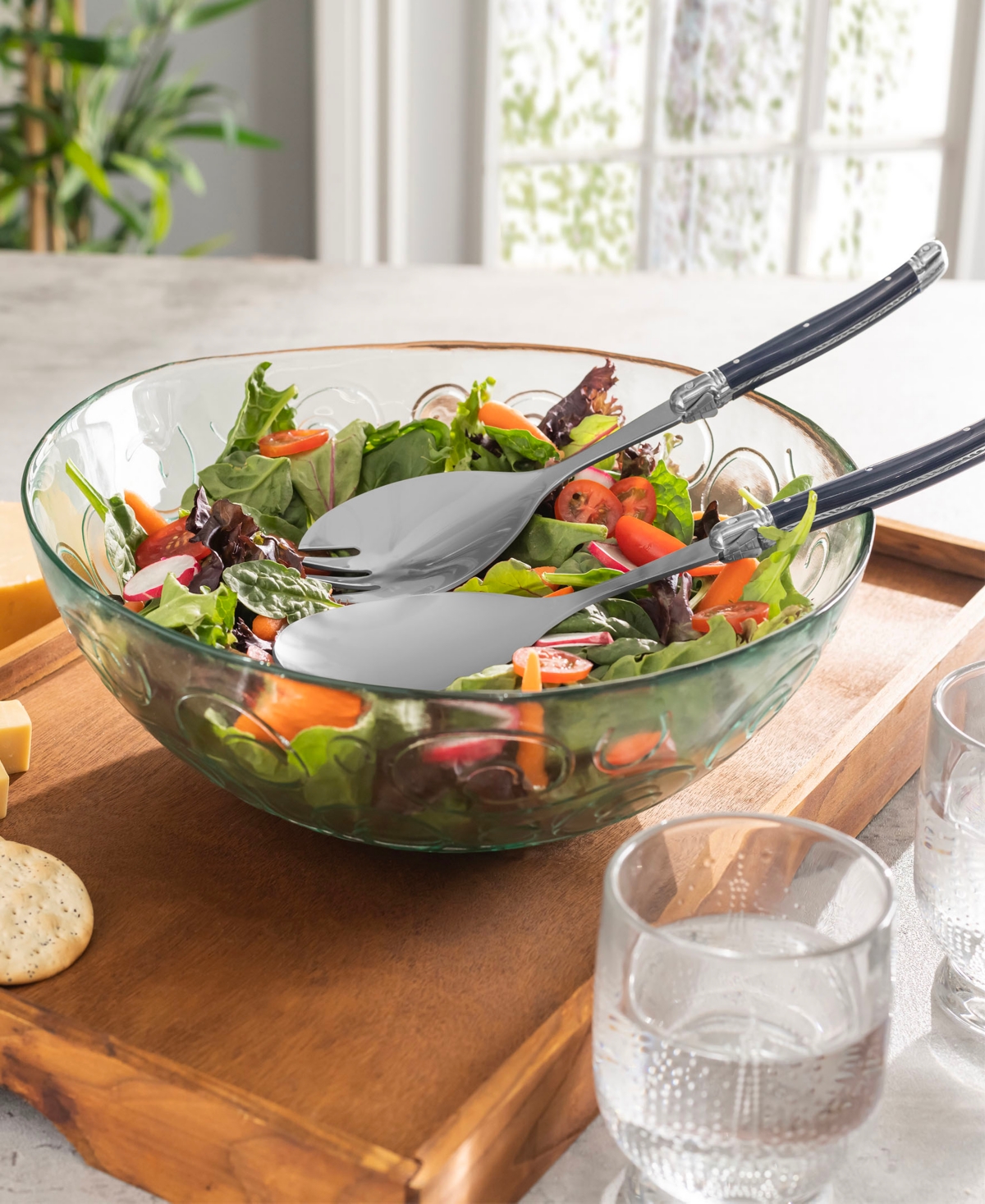 French Home Recycled Glass Celebration Salad Bowl In Clear And Navy