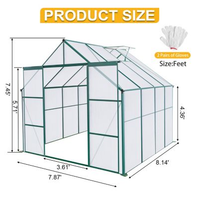 8x8 ft Double Door, All Season Heavy Duty Greenhouses