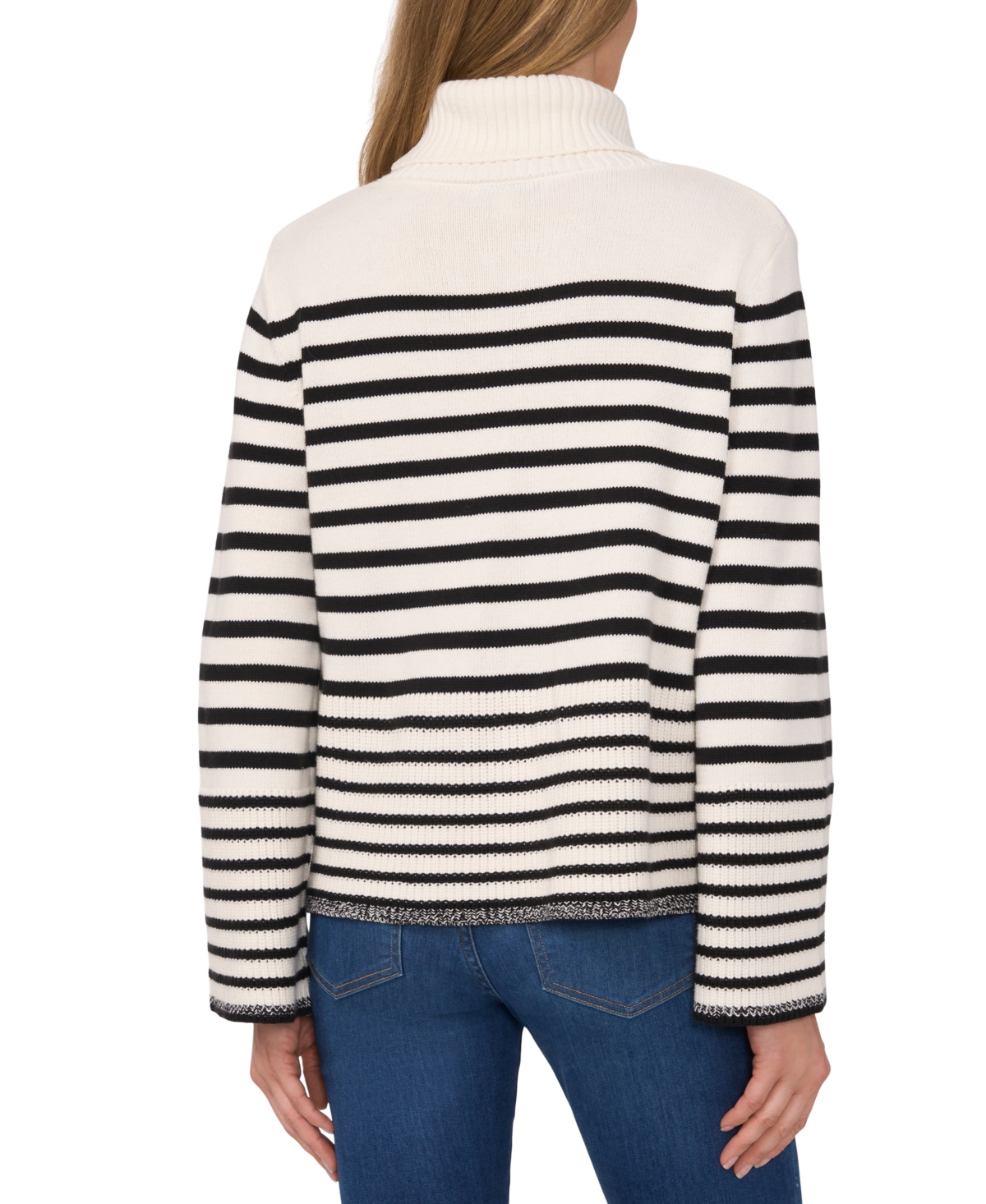 Cece Stripe Turtleneck Sweater In Antique White