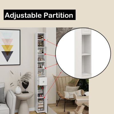 71" Slim Bathroom Cabinet with Drawer & Shelves-White