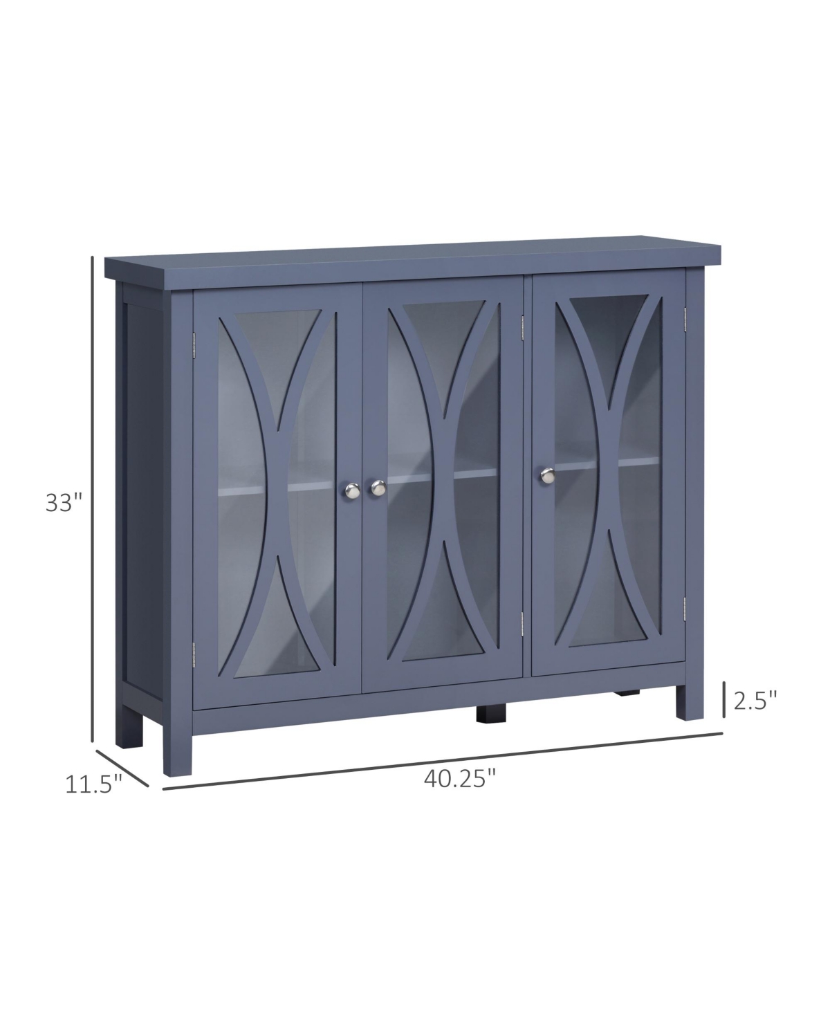 Streamdale Furniture Sideboard, Buffet Cabinet with 3 Tempered Glass Doors, Arc Pattern and Adjustable Storage Shelf, Credenza,- Gray