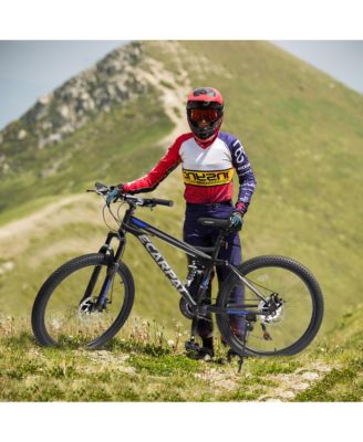 Mountain Bike 24 Inch Wheels, 21-Speed Full Suspension Mens Womens Trail Commuter City Mountain Bike, High Carbon Steel Frame Disc Brakes Grip Shifter Front Fork Rear Shock Absorber Bicycles