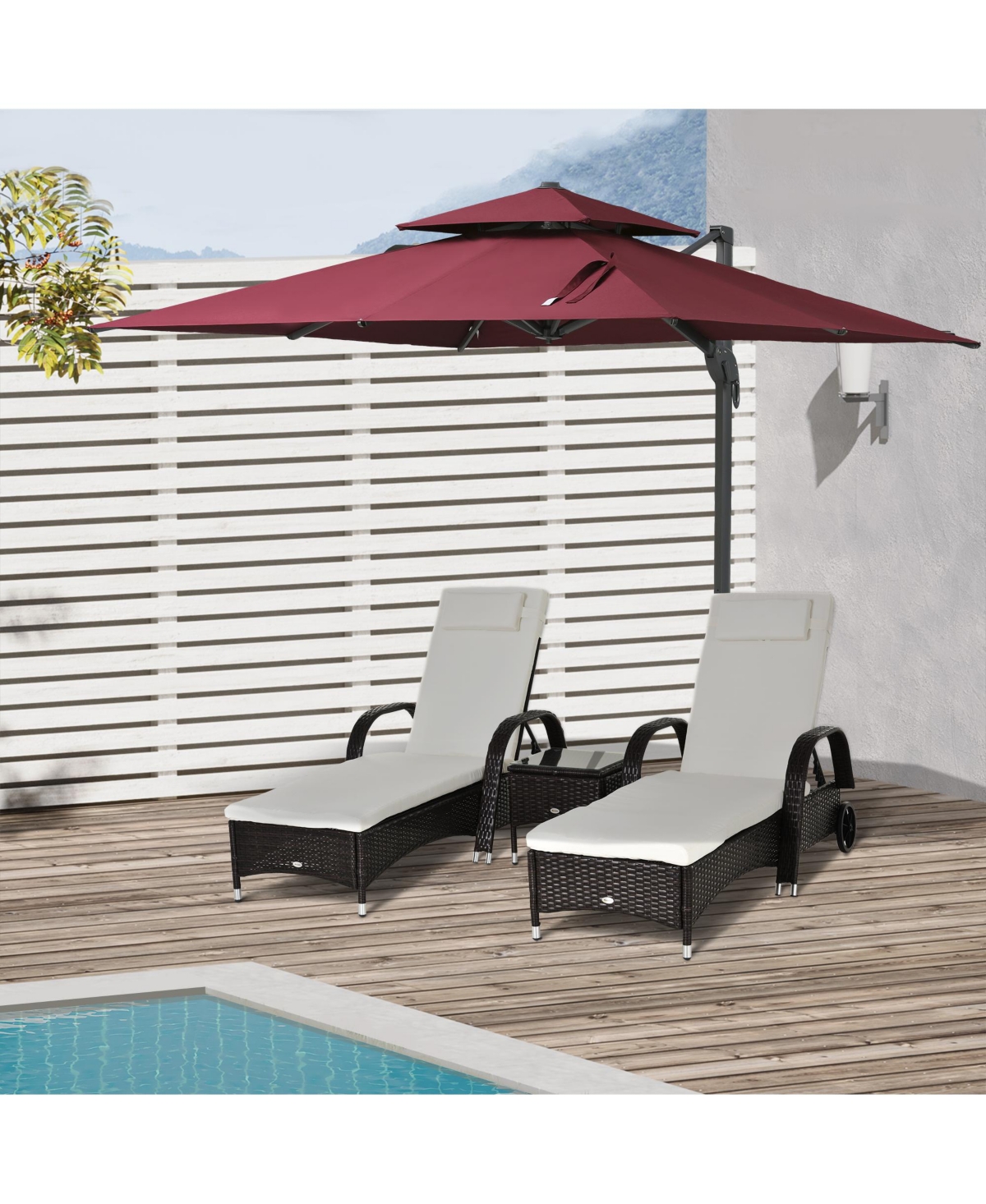 Streamdale Furniture 10ft Offset Patio Umbrella, Hanging Cantilever Umbrella, Square Shape, Aluminum Cross Base, Tilt, 360-Degree Rotation,- Red