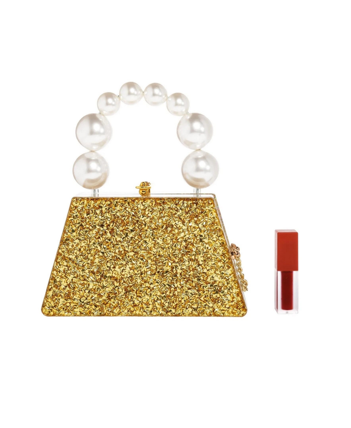 Forever Love Glitter Top Handle Acrylic Clutch - Gold Silver