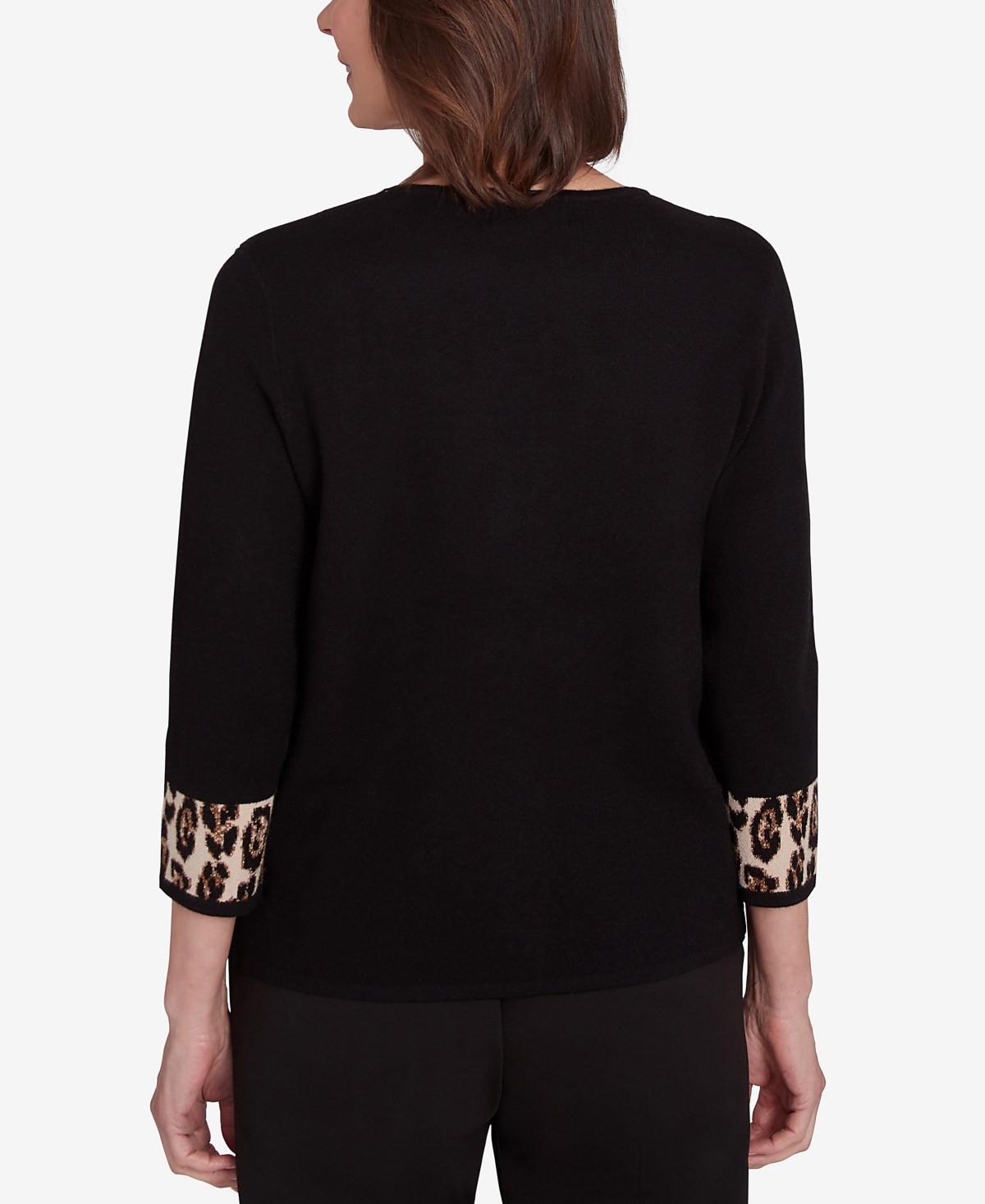 Alfred Dunner Petite Rue Rivoli Animal Trim Color Block Three Quarter Sleeve Sweater