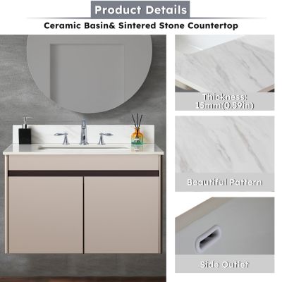 31" Marble 4" Backsplash – Sintered Stone, Pre-Drilled Faucet Hole Vanity Top with Undermount Sink