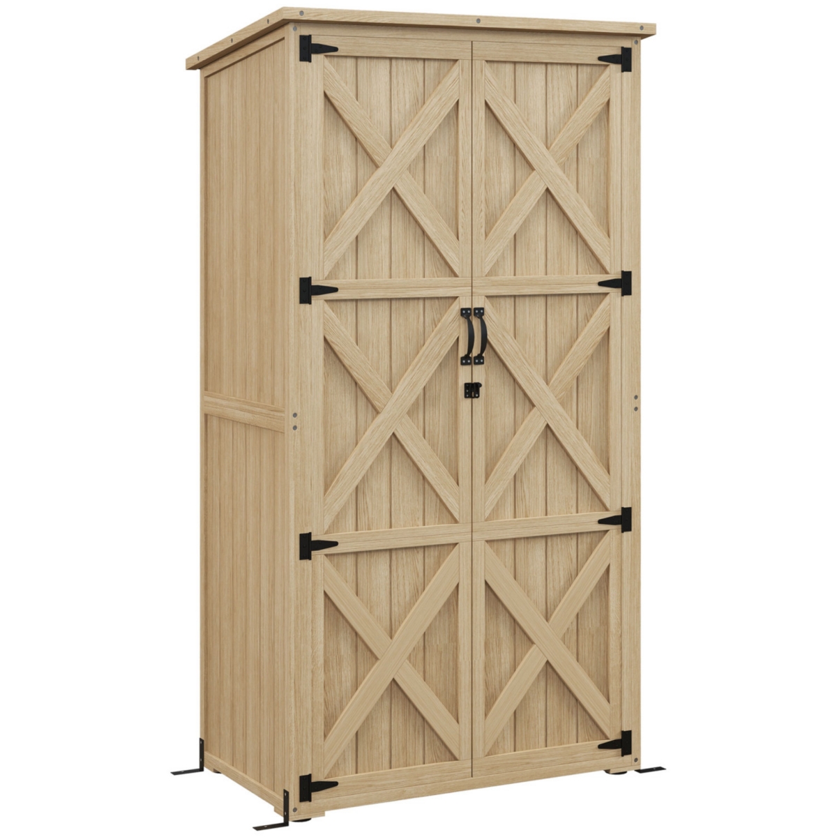 Wooden Garden Shed, Outdoor Storage Cabinet with Waterproof Asphalt Roof, Narrow Tool Shed with Shelves and Lockable Doors, Natural