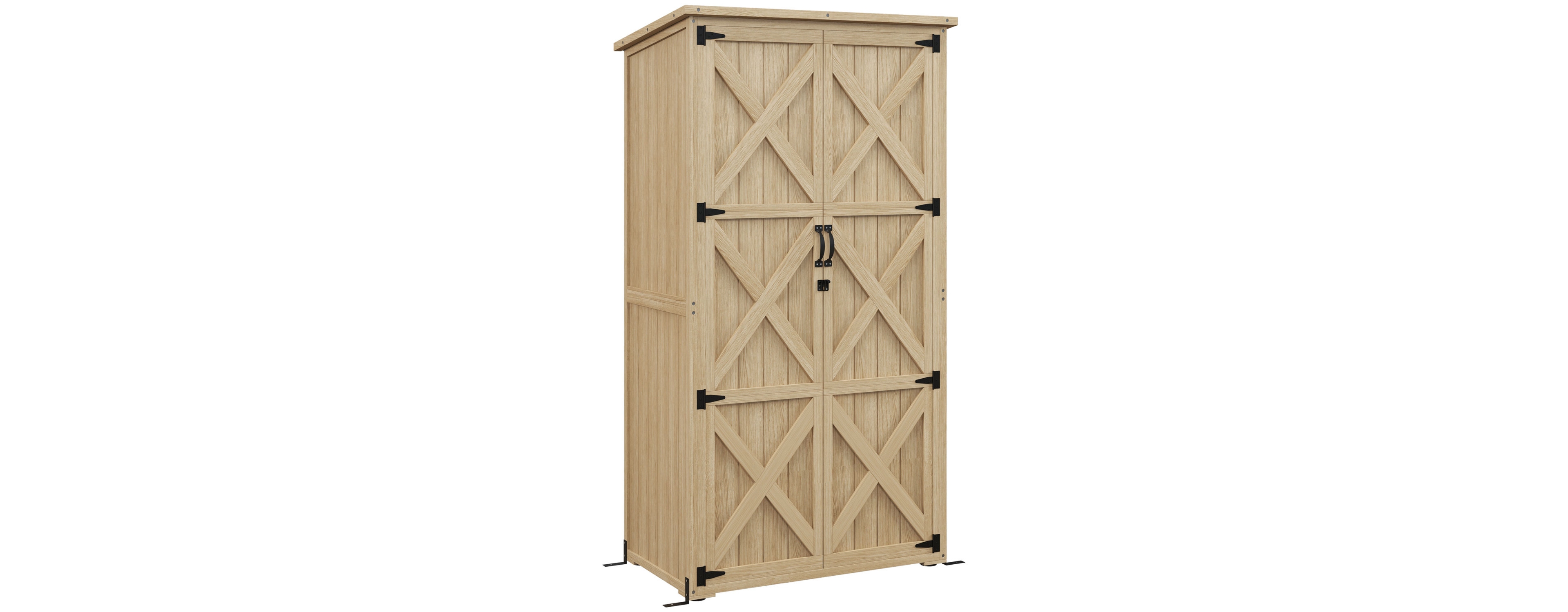 Wooden Garden Shed, Outdoor Storage Cabinet with Waterproof Asphalt Roof, Narrow Tool Shed with Shelves and Lockable Doors, Natural