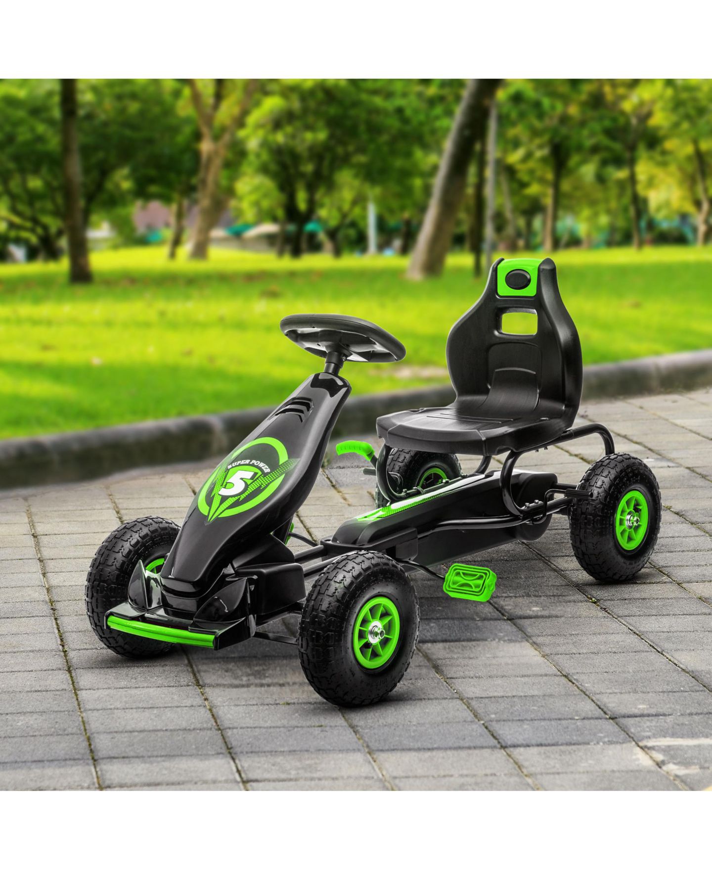 Детская игрушка Streamdale Furniture Pedal Go-Kart Adjustable Seat, Safety Hand Brake Ride-On Toy, 110 lbs., Ages 5-12, цвет: Зелёный — фото 5