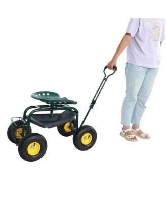 Streamdale Garden Trolley Rolling Stool with Handle and Tray