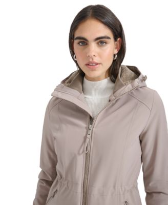 Womens Hooded Faux-Fur-Lined Anorak Raincoat