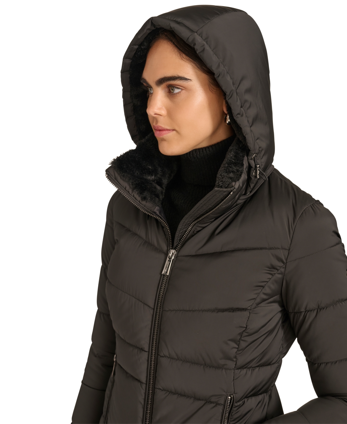 Calvin Klein Petite Faux-Fur-Lined Hooded Puffer Coat