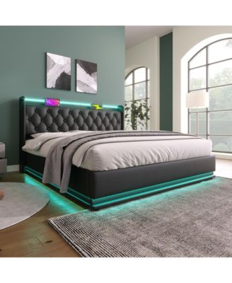 Upholstered Smart Bed with LED, Storage, USB-C