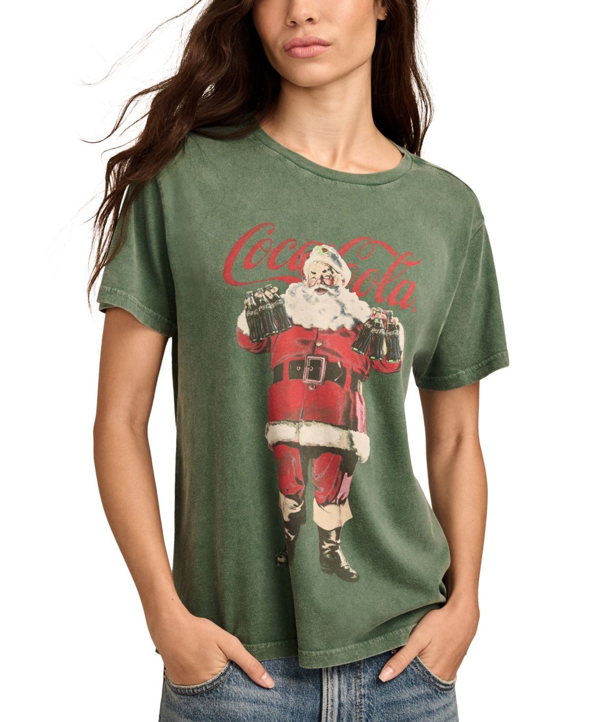 LUCKY BRAND WOMEN'S SANTA COCA COLA COTTON CREWNECK T-SHIRT 