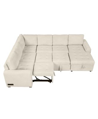 U-Shaped Sofa Bed with Chaise Lounger & Chargers