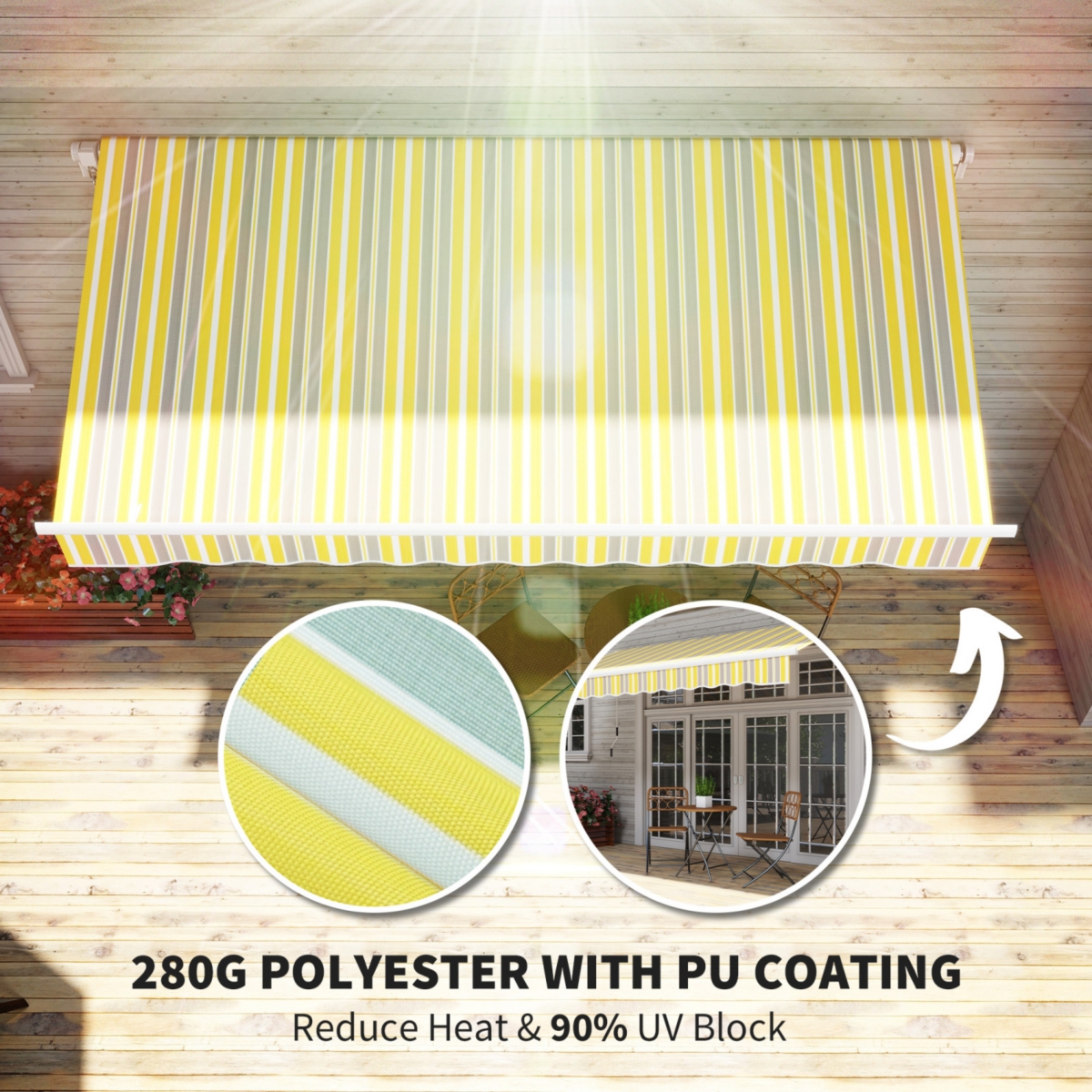 Streamdale Furniture 12' x 10' Retractable Awning Patio Awnings Sun Shade Shelter with Manual Crank Handle, 280g/m Uv & Water-Resistant Fabric and Alu