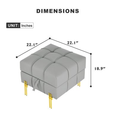 Leather Storage Ottoman with Golden Legs (22")
