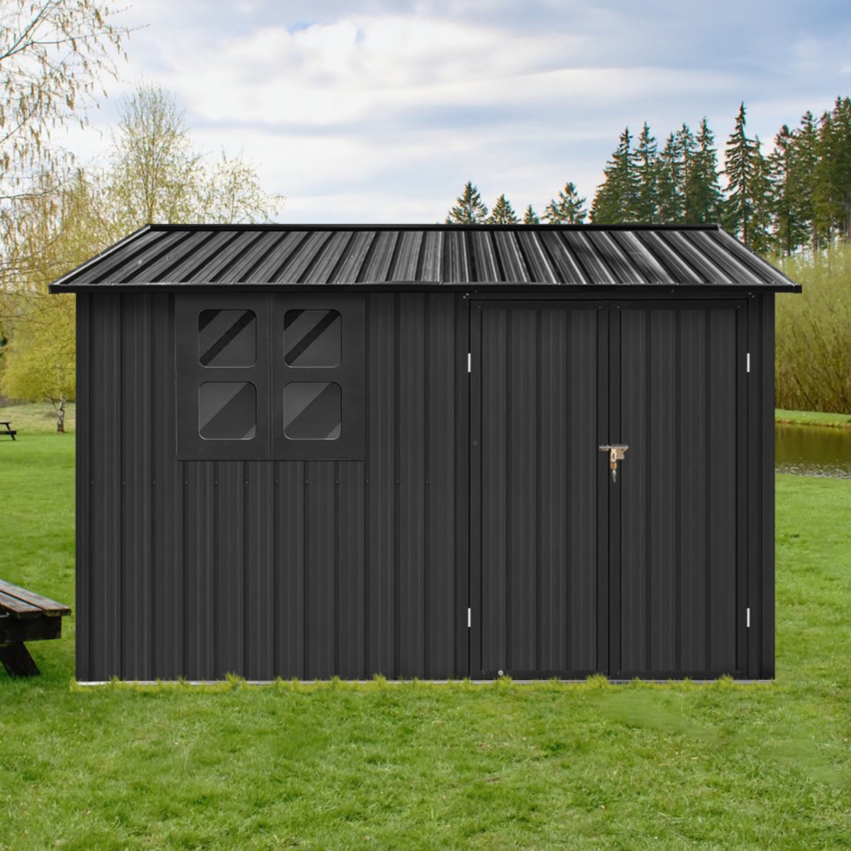 Streamdale Furniture Metal garden sheds 6ftx8ft outdoor storage shedswith window - Black