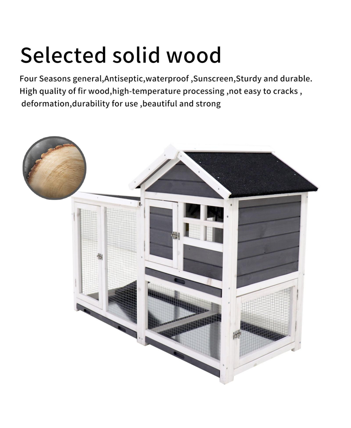 Streamdale Furniture Rabbit Hutch Outdoor Rabbit Cage Indoor on Wheels Bunny cage with Deep No Leak Pull Out Tray, Upgrade Version (Gray) - Antique wh