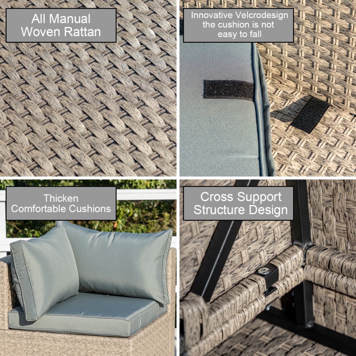 Streamdale Furniture 9-Piece Patio Furniture Set, All-Weather Boho Outdoor Conversation Set Sectional Sofa with Water Resistant Grey Thick Cushions