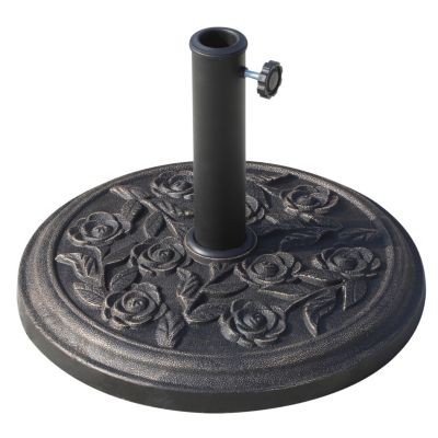18" 20 lbs Round Resin Umbrella Base Stand Market Parasol Holder with Decorative Rose Floral Pattern & Easy Setup, for 1.5", 1.89" Pole, for Lawn, Deck, Backyard, Garden, Bronze