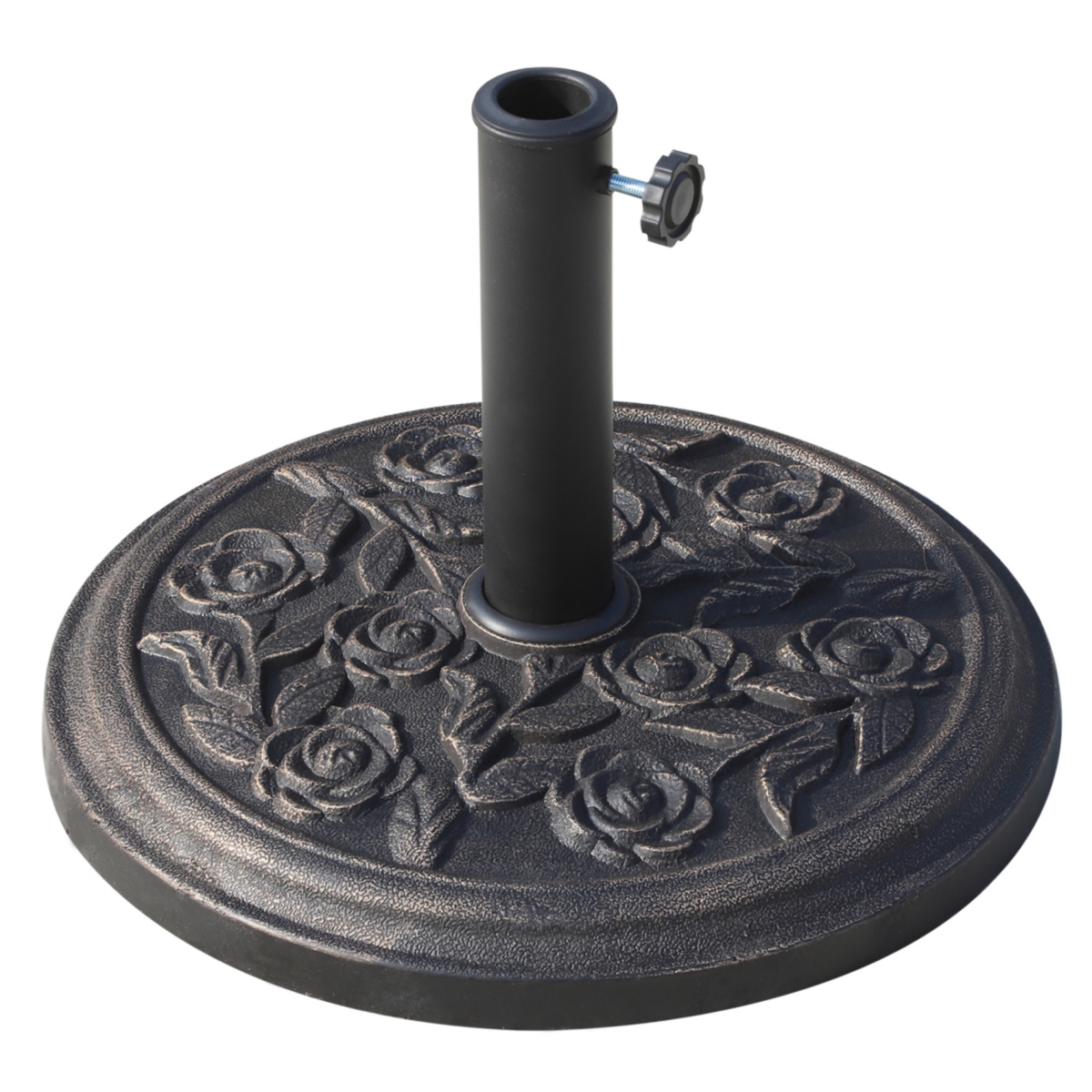 18&#x22; 20 lbs Round Resin Umbrella Base Stand Market Parasol Holder with Decorative Rose Floral Pattern & Easy Setup, for 1.5&#x22;, 1.89&#x22; Pole