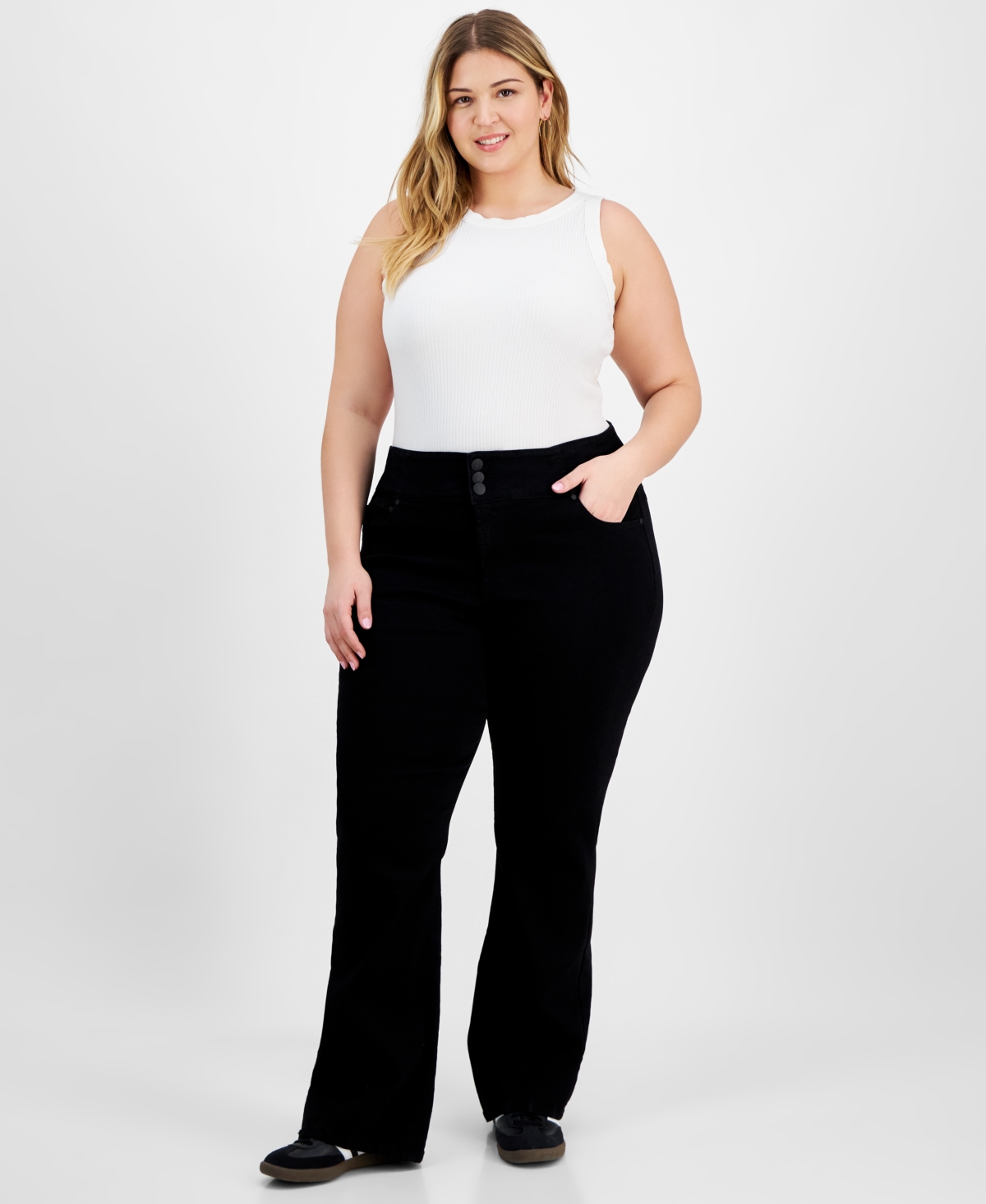 Trendy Plus Size High-Rise Curvy Bootcut Jeans - Black