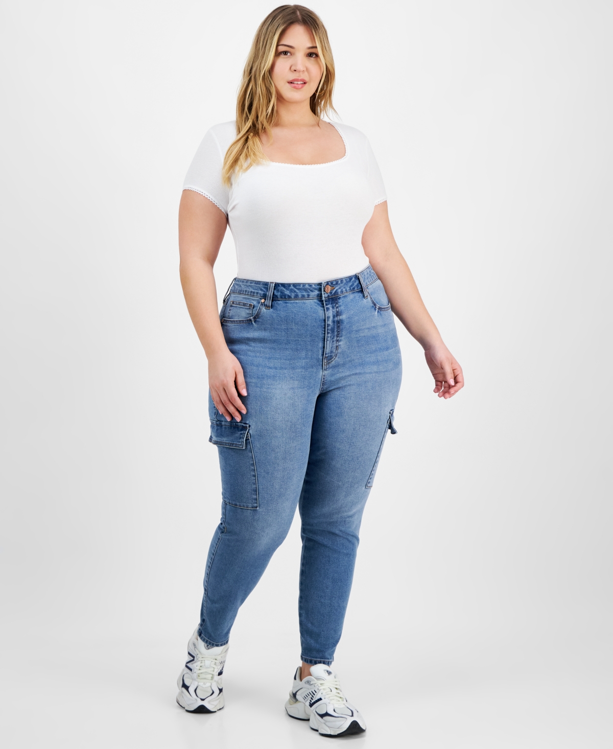 Trendy Plus Size High-Rise Skinny Cargo Jeans - Sweetface
