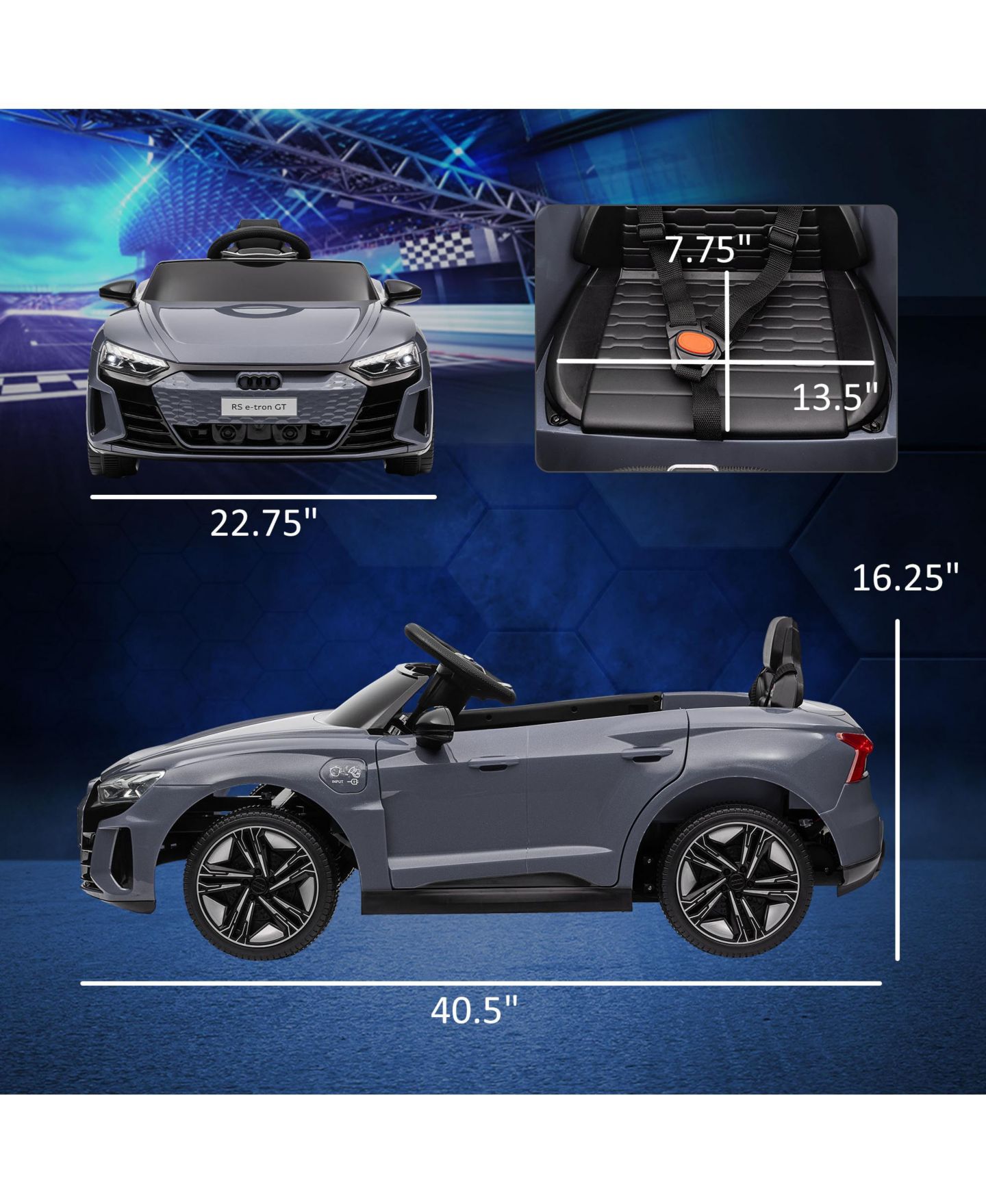 Детская игрушка Streamdale Furniture RS E-tron GT Licensed Audi 12V Electric Remote Control Ride-On Car, 55 lbs Capacity, 3–5 лет, цвет: Серый — фото 7