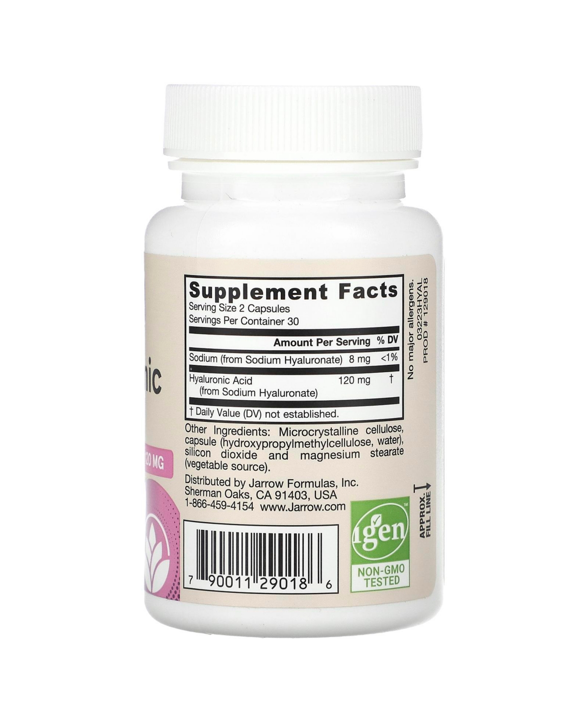 Jarrow Formulas Nutrition Hyaluronic Acid 120 mg - Veggie Capsules (60 mg per Capsule)