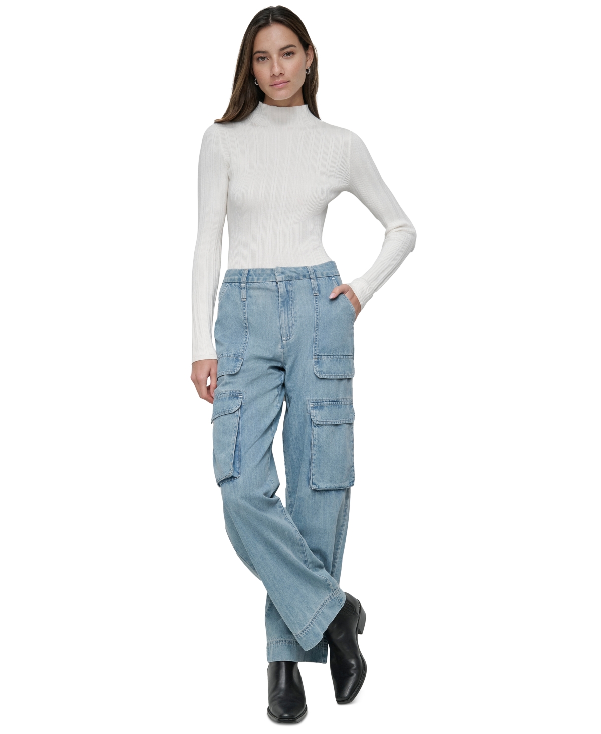 DKNY JEANS WOMEN'S WIDE-LEG UTILITY POCKET CARGO JEANS 