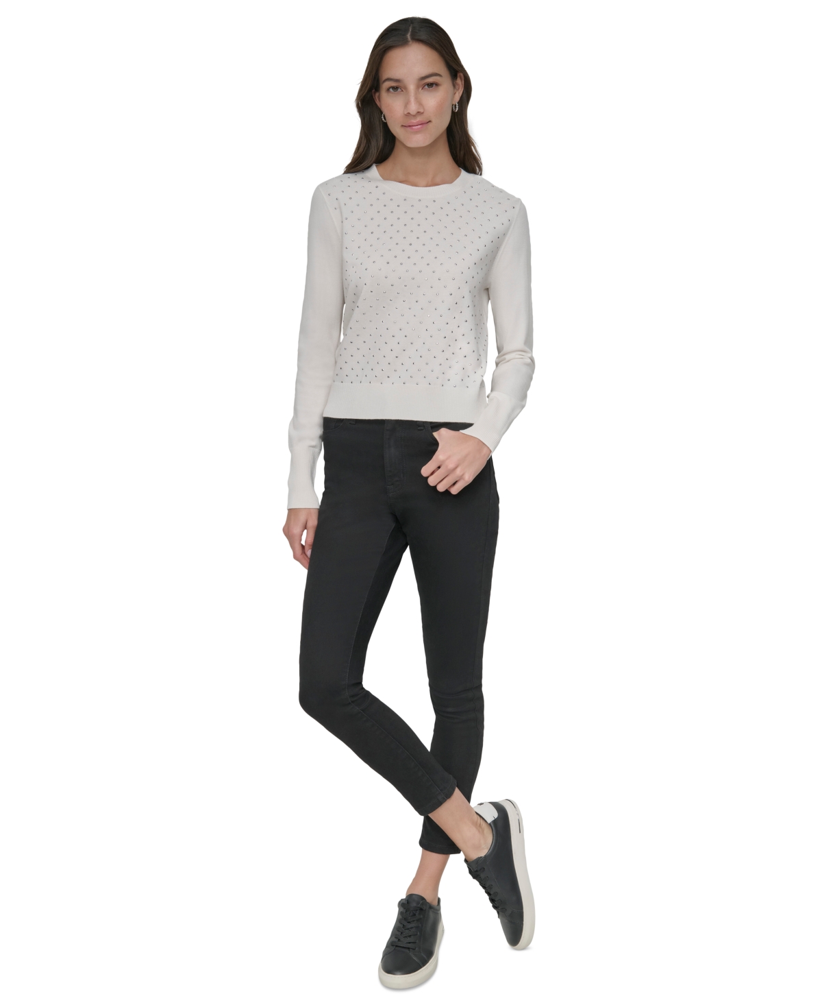 Dkny Jeans Women's Studded Crewneck Sweater - IVY - IVORY