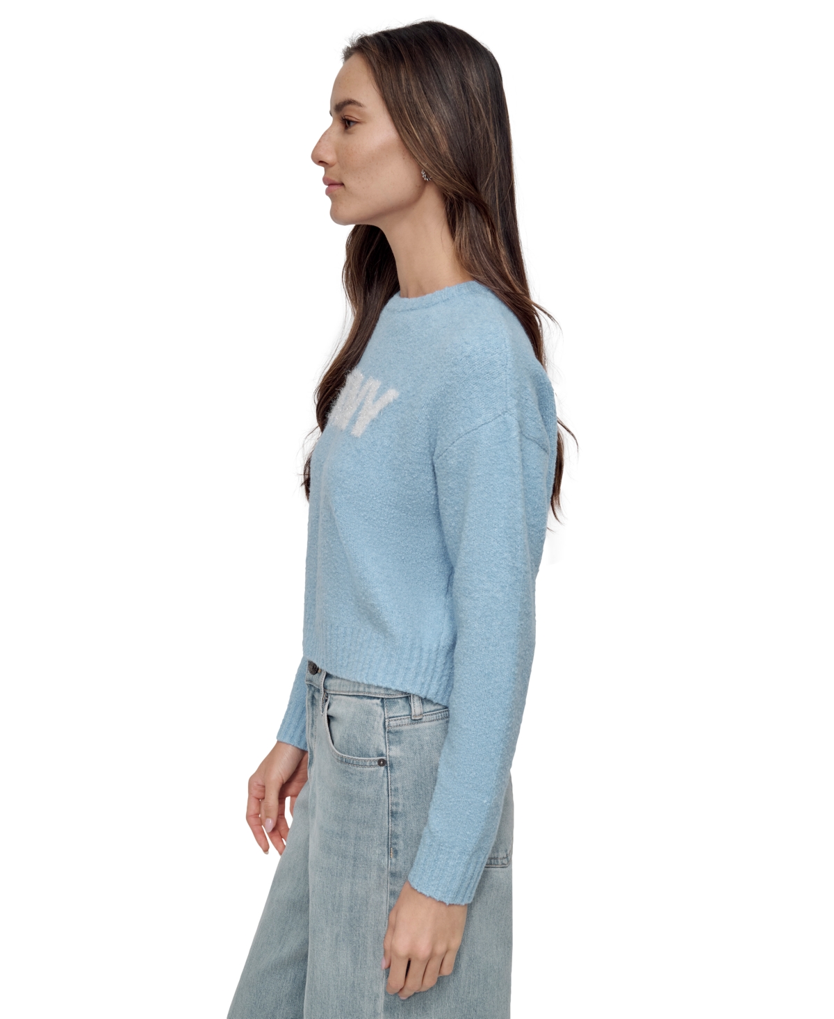 DKNY JEANS WOMEN'S TINSEL LOGO BOUCLE SWEATER 