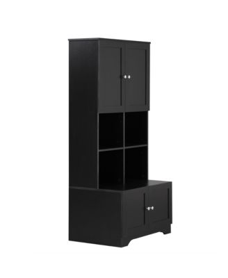 Tall and Wide Bathroom Floor Storage Cabinet, Bathroom Storage Unit, Freestanding Cabinet with 4 Doors, Adjustable Shelves, Open multi-layer Shelves