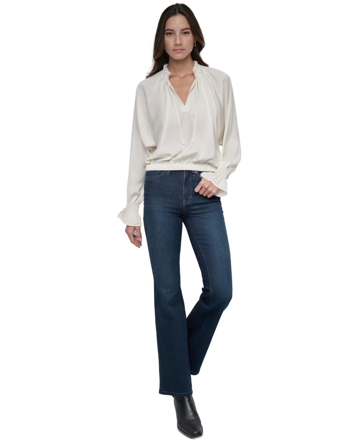 DKNY JEANS WOMEN'S SMOCKED-CUFF RAGLAN-SLEEVE BLOUSE 