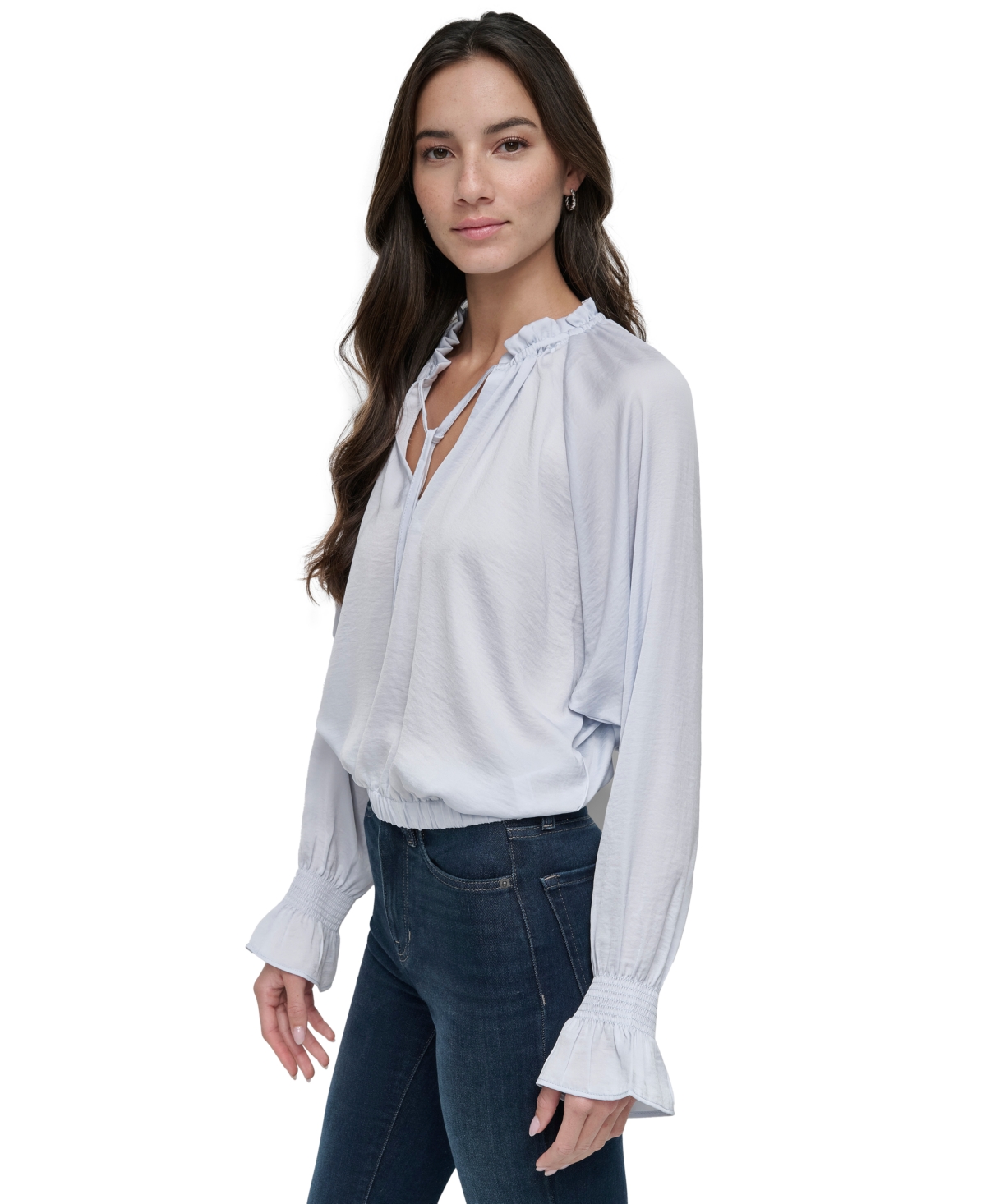 DKNY JEANS WOMEN'S SMOCKED-CUFF RAGLAN-SLEEVE BLOUSE 