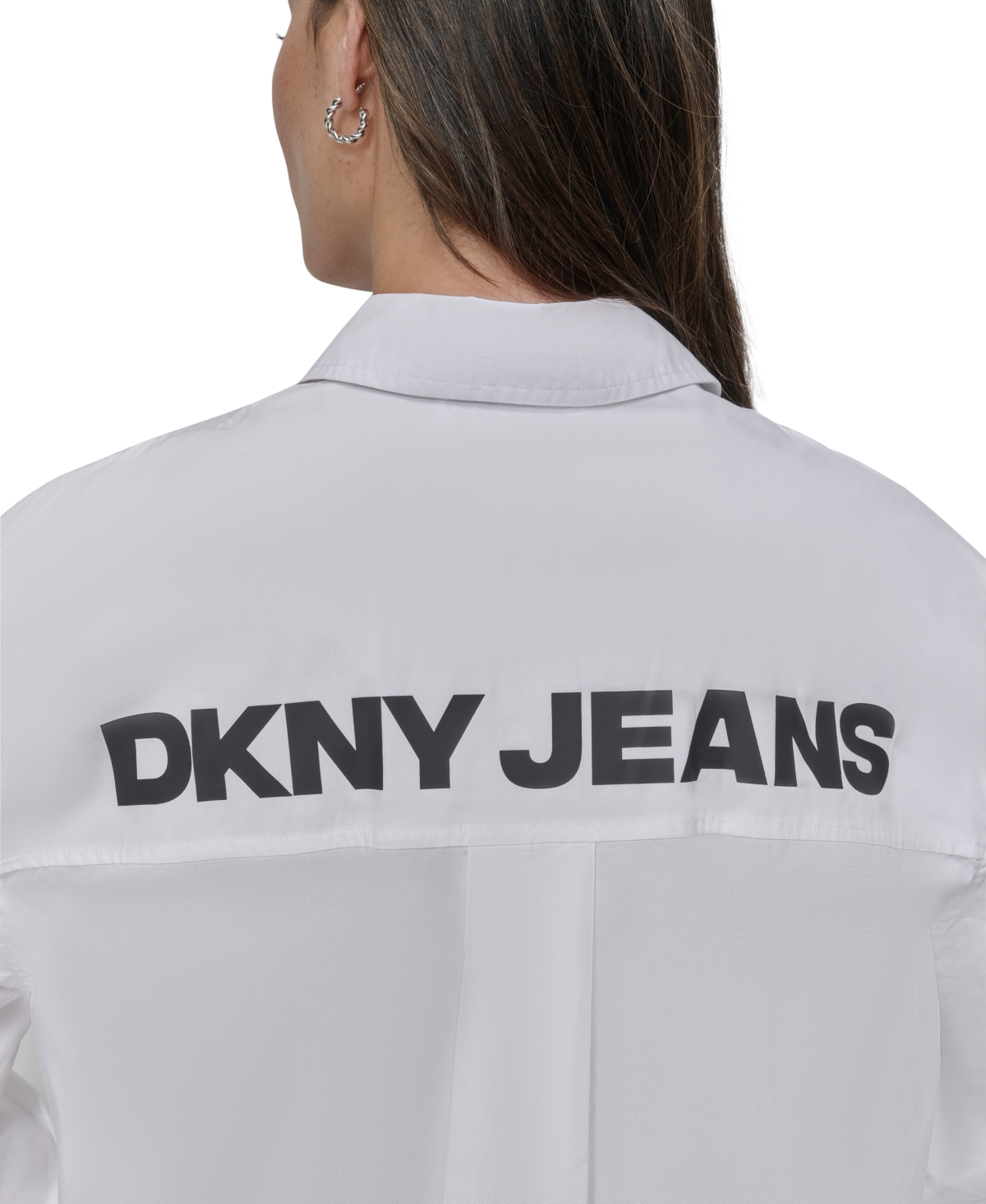 Dkny Jeans Women's Oversized Logo-Print Shirt - WHB - WHT/BLK