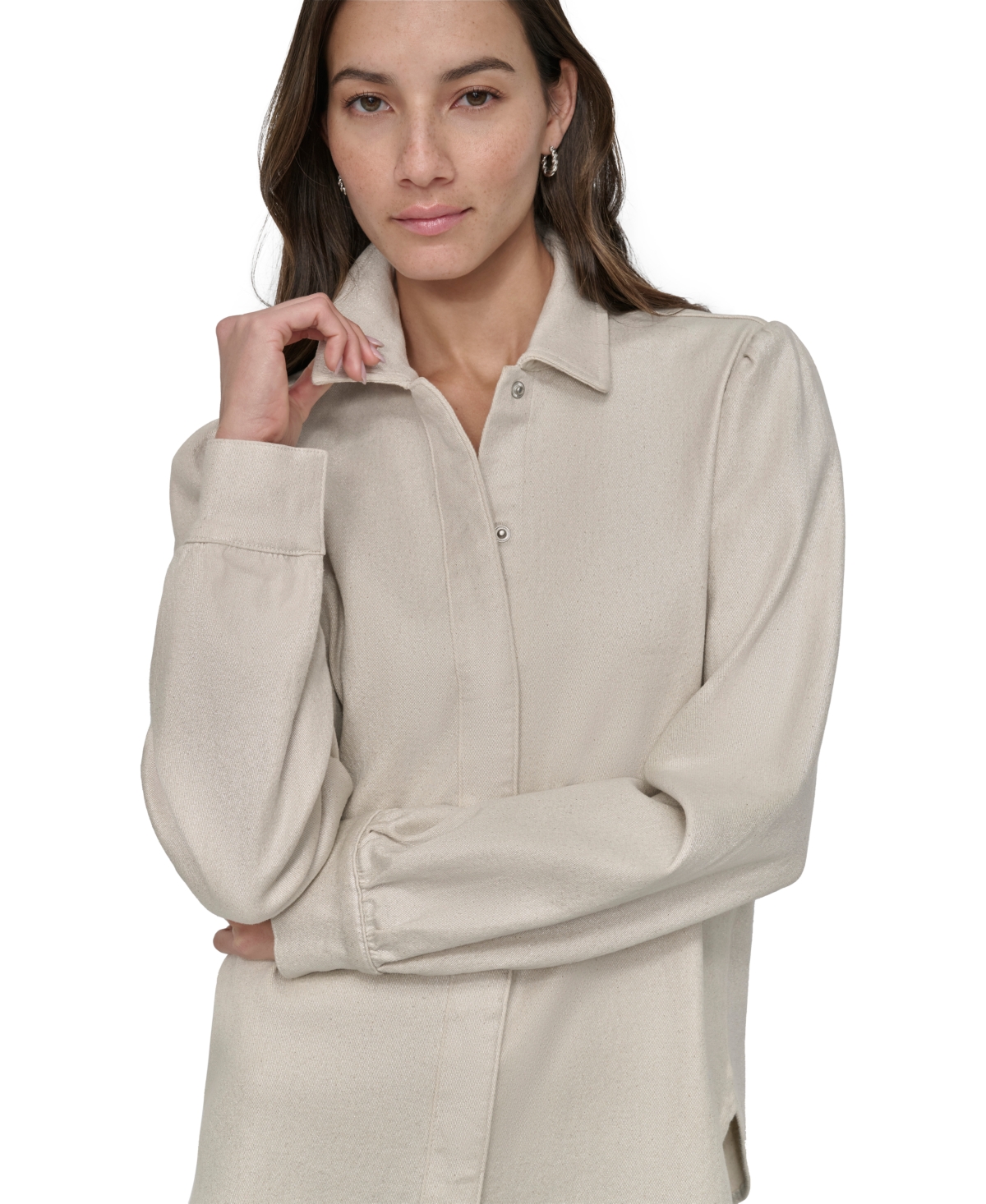 DKNY JEANS WOMEN'S COTTON PUFFED-SHOULDER DENIM SHIRT 
