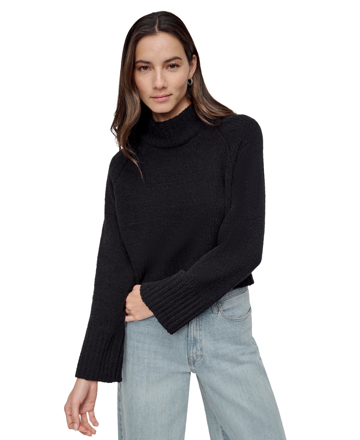 DKNY JEANS WOMEN'S CROPPED MOCK NECK CHENILLE SWEATER 