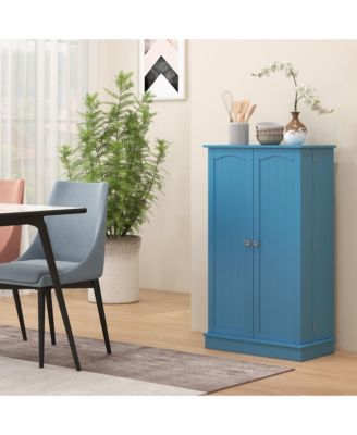 41" Kitchen Pantry Storage Cabinet, Freestanding Kitchen Cabinet with 12 Door Shelves, Double Doors, 5-tier Shelving and Adjustable Shelves, Blue