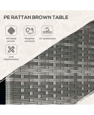 Rattan Side Table, Outdoor End Table with Storage Shelf, Aluminum Frame Square, Coffee Table with Tempered Glass Top, Mixed Gray