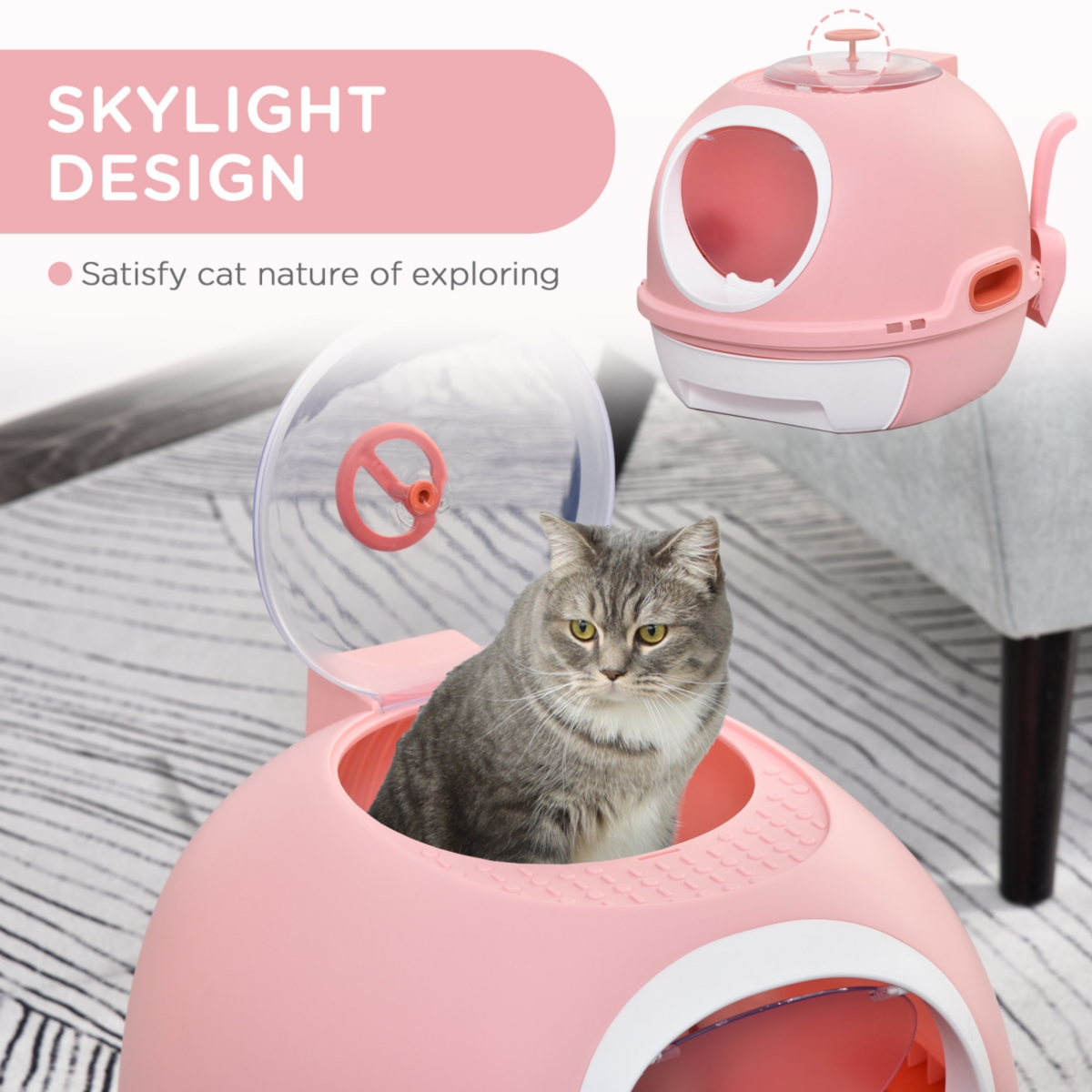 Streamdale Furniture Covered Litter Box, Litter Box with a Lid, Scoop Enclosed Drawer & Skylight for Cats That's Easy to Clean,- Pink