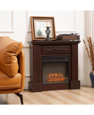 32" Electric Fireplace with Mantel, Freestanding Heater with LED Log Flame, Overheat Protection and Remote Control, 1400W, White