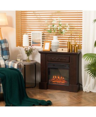 32" Electric Fireplace with Mantel, Freestanding Heater with LED Log Flame, Overheat Protection and Remote Control, 1400W, White