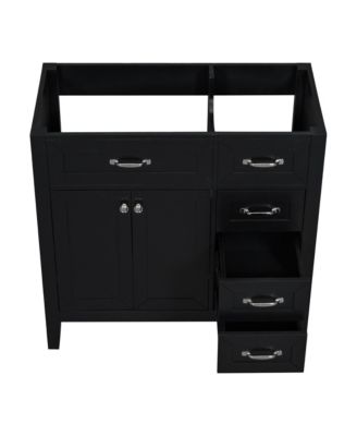 36" Solid Rubberwood & MDF 2 Doors & 3 Drawers Vanity Cabinet Base Only